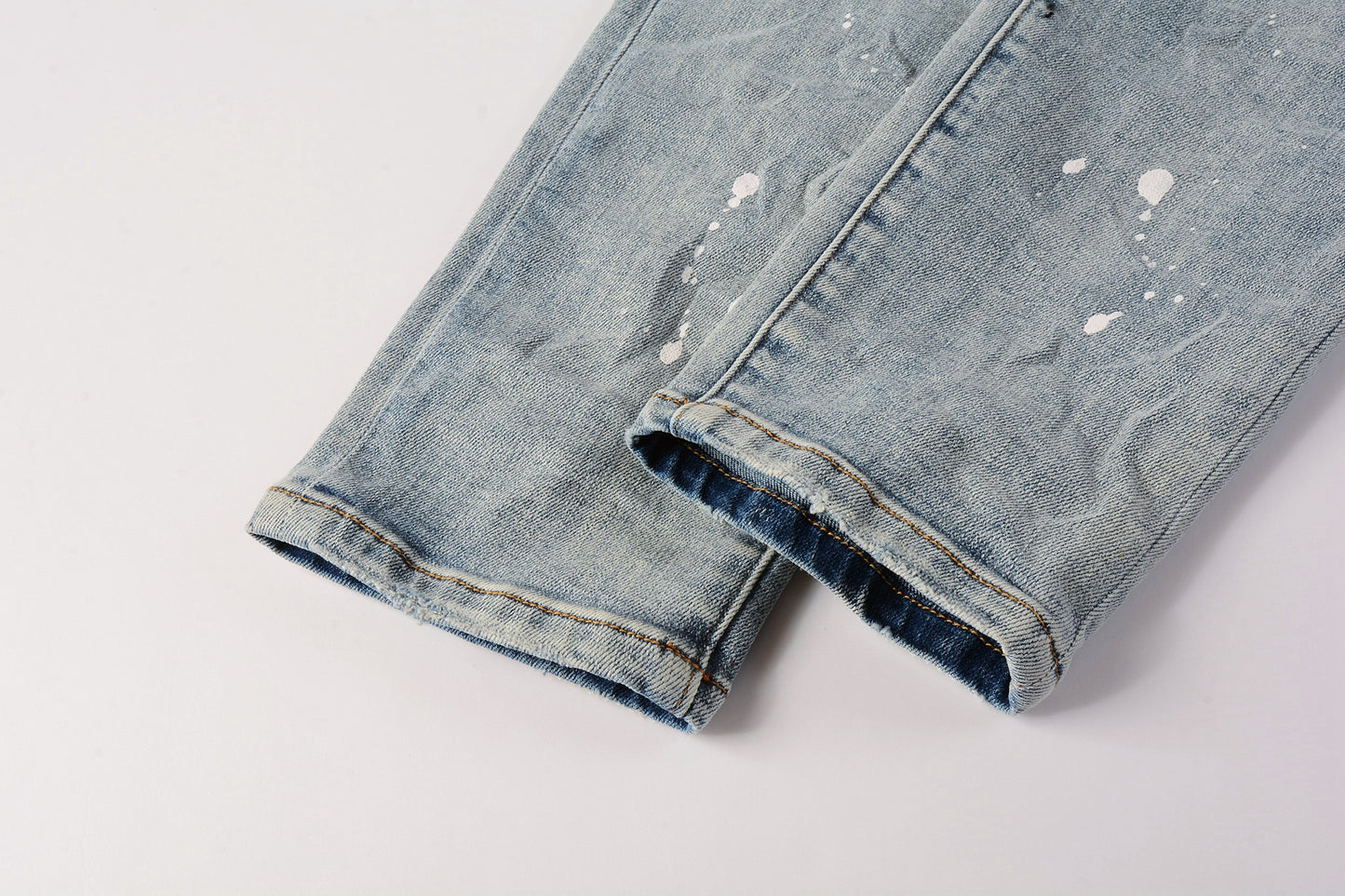 PURPLE Men Streetwear Skinny Jeans Light Blue Wash with Heavy Distressed Rips and White Paint Splatter 9003