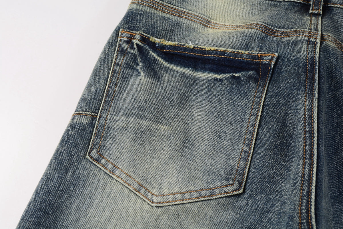 PURPLE Men Streetwear Skinny Jeans Light Blue Wash with Faded Gradient Distress 9042