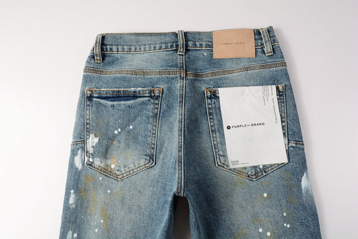 PURPLE Blue Paint Distressed Jeans 9077 with VintageInspired Worn Look