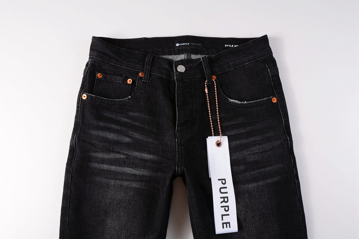 PURPLE Men Streetwear Skinny Jeans Black Wash with Knee Rips and White Paint Specks 9035