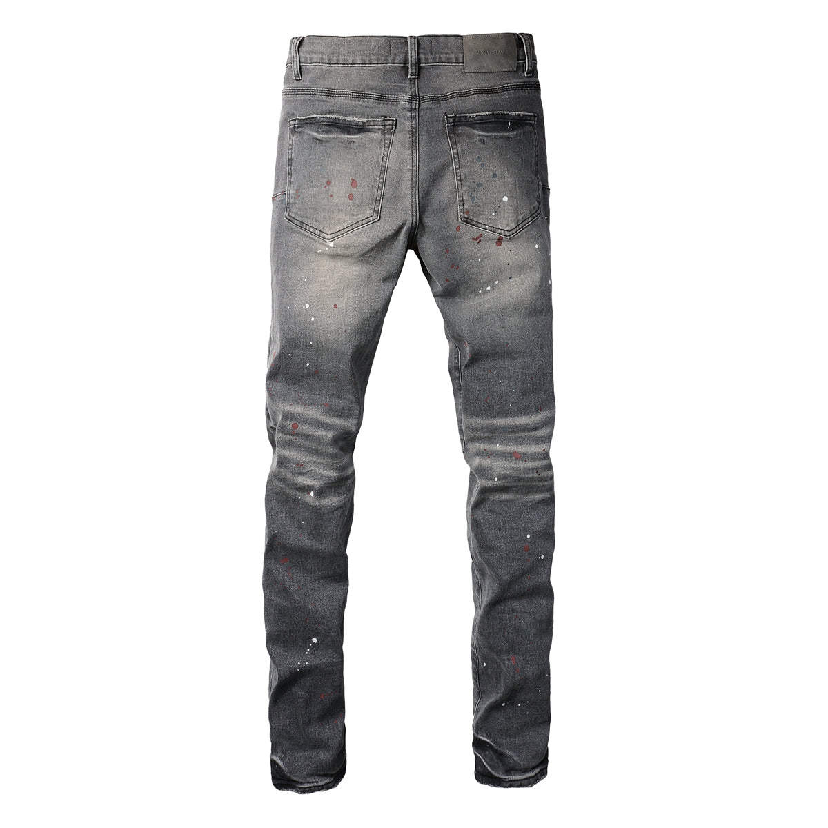 PURPLE Men Streetwear Distressed Grey Skinny Jeanswith Color Paint Splatter and Knee Rips 9107