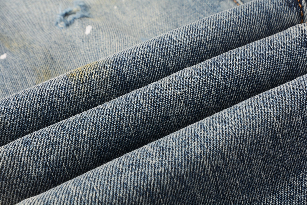 PURPLE Blue Paint Distressed Jeans 9077 with VintageInspired Worn Look