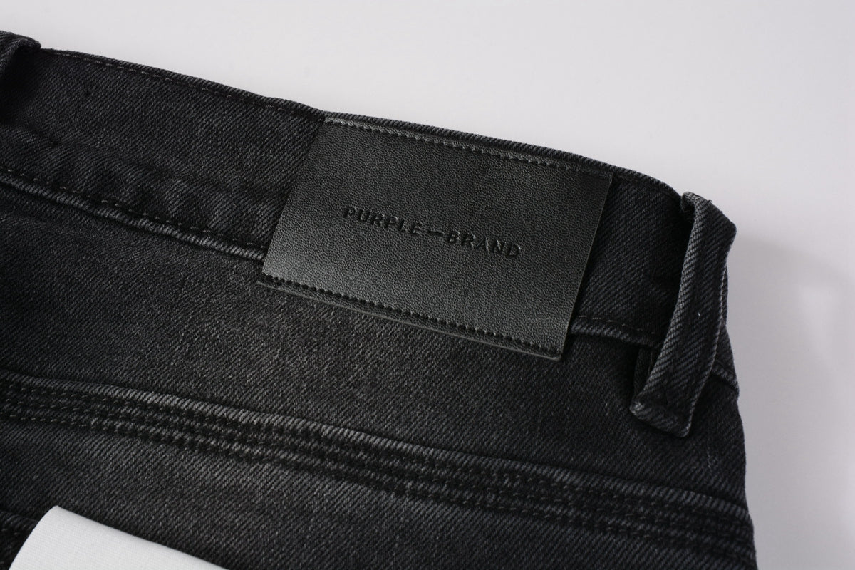 PURPLE Men Streetwear Skinny Jeans Black Wash with Knee Ripped Details 9029