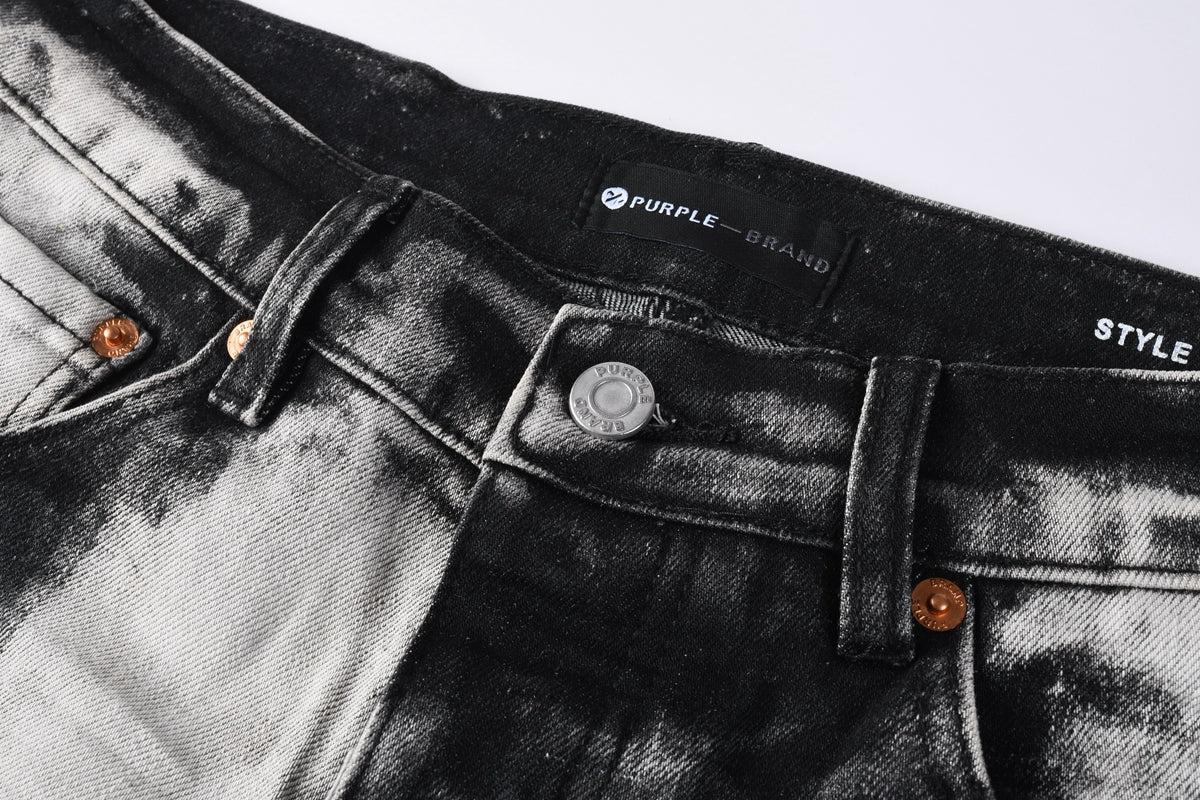 PURPLE Men Streetwear Skinny Jeans Black and White Graffiti Wash with Multi Color Paint Splash 9111