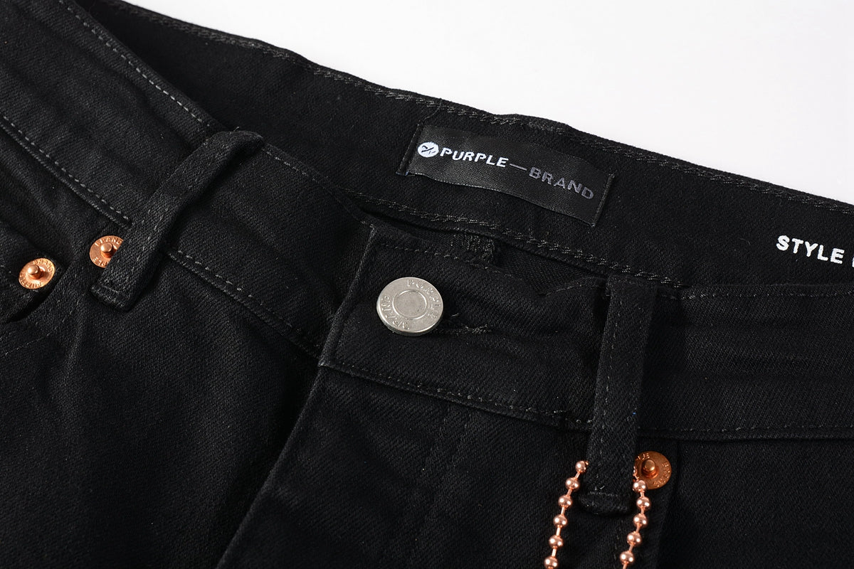 PURPLE Men Streetwear Skinny Jeans Black Wash with All-Over Metallic Gold "P" Print 9008