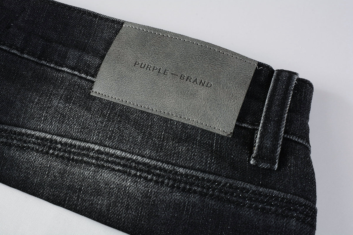 PURPLE Men Streetwear Skinny Jeans Black - Gray Fade Wash with White Paint Specks 9027