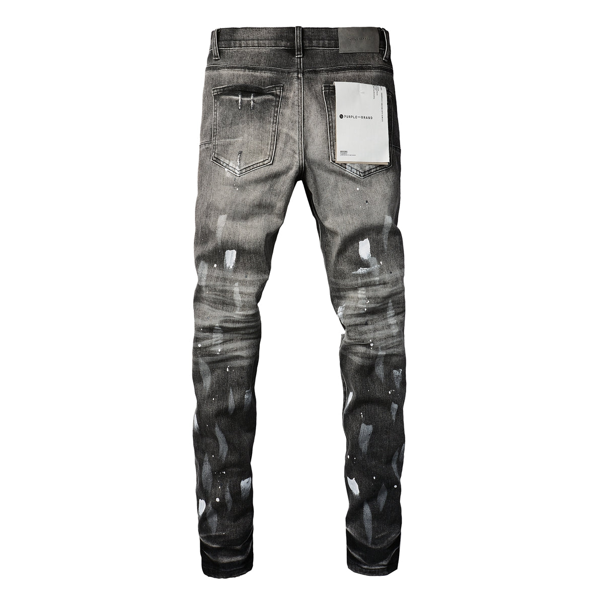 PURPLE Men Streetwear Skinny Jeans Dark Gray Wash with White Paint Splatter and Distressed Rips 9032