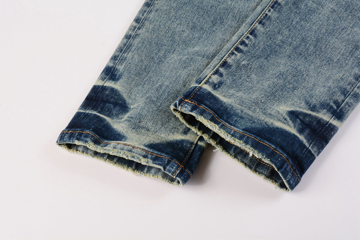 PURPLE Men Streetwear Skinny Jeans Light Blue Wash with Patchwork Distressed Details 9015