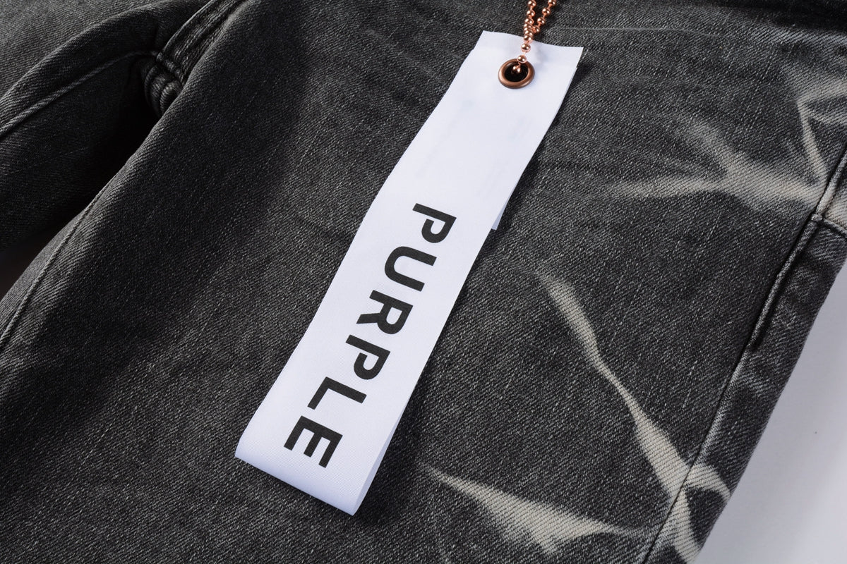 PURPLE Men Streetwear Skinny Jeans Dark Gray Wash with White Marbled Texture 9056