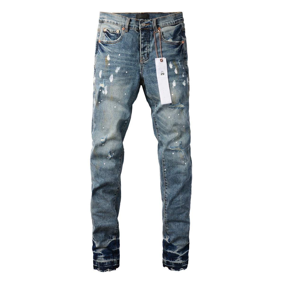 PURPLE Blue Paint Distressed Jeans 9077 with VintageInspired Worn Look