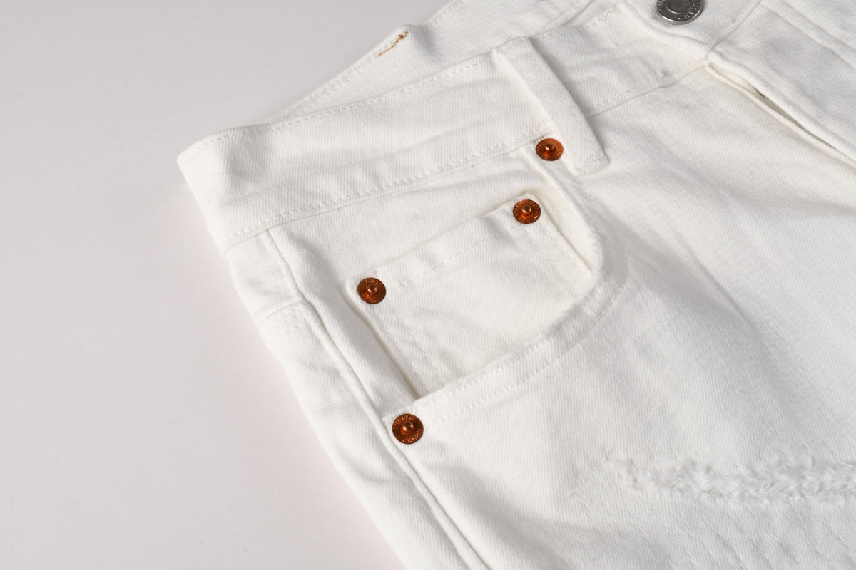 PURPLE Men Classic Streetwear Skinny Jeans Solid White with Subtle Distressed Details PU9118