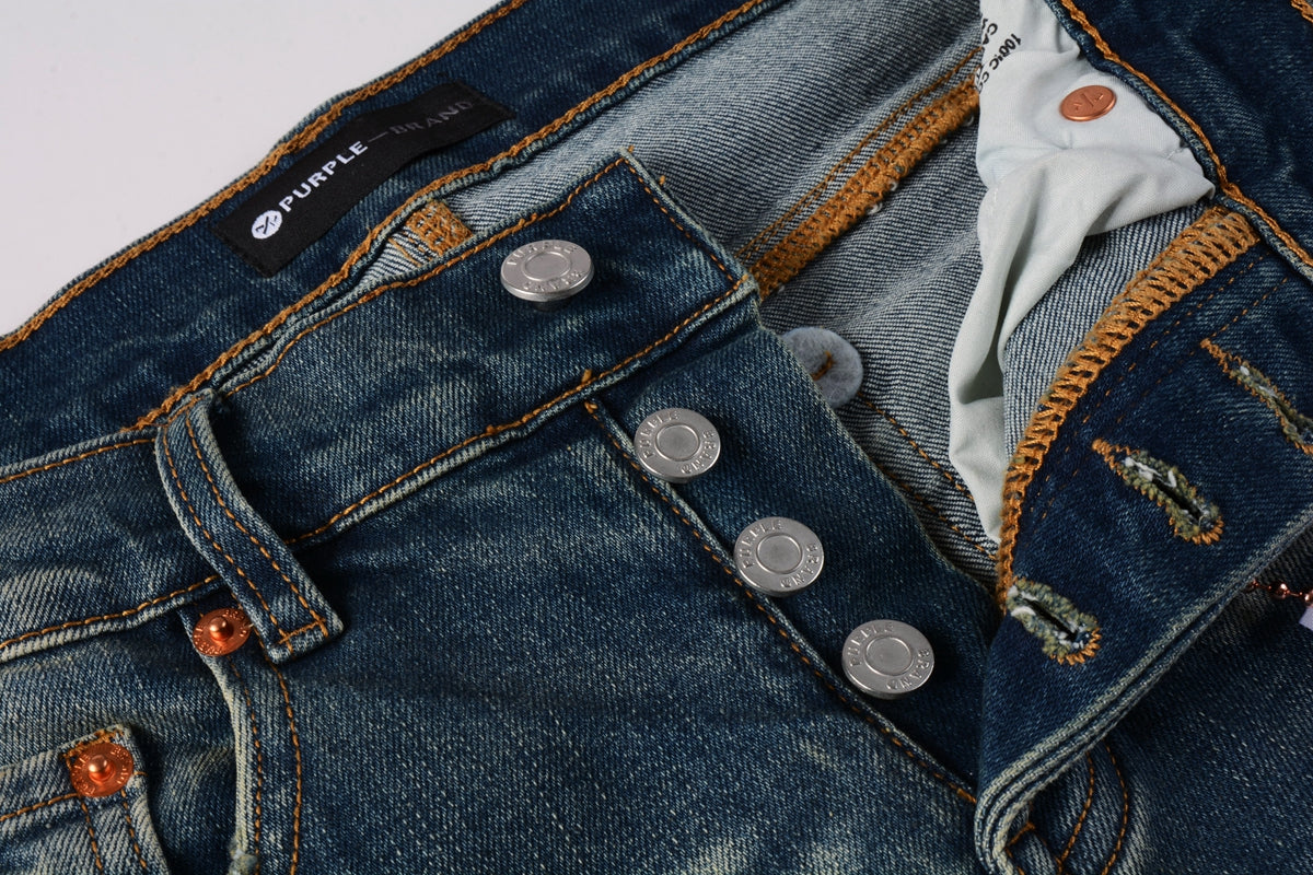 PURPLE Men Streetwear Skinny Jeans Light Blue Wash with Vintage Faded Wash and Subtle Distress 9055