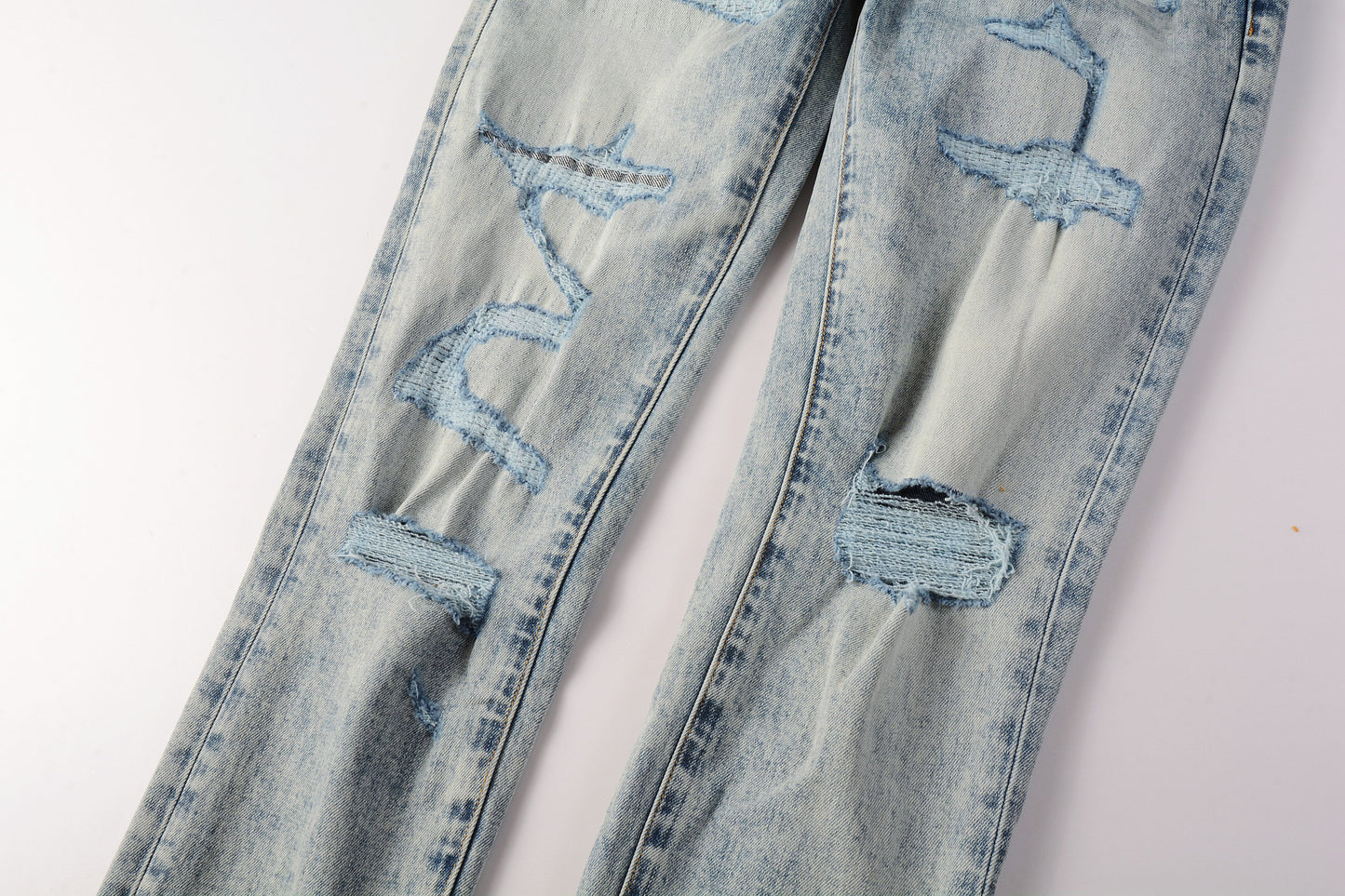 PURPLE Men Streetwear Jeans Distressed Light Blue Abstract Ripped skinny 9093