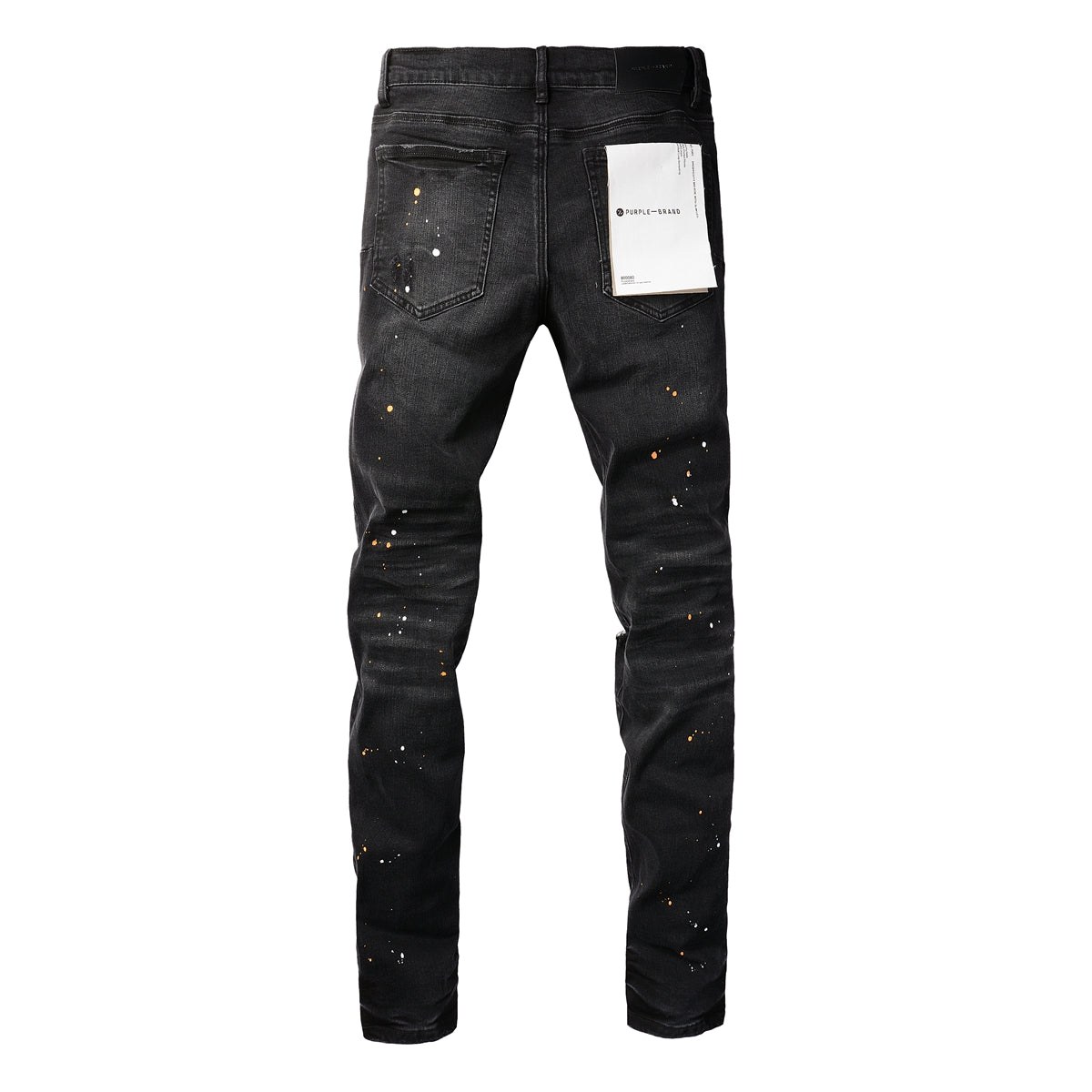 PURPLE Mens Jeans - Distressed Black Denim with Knee Slit and Ripped Hole 9045