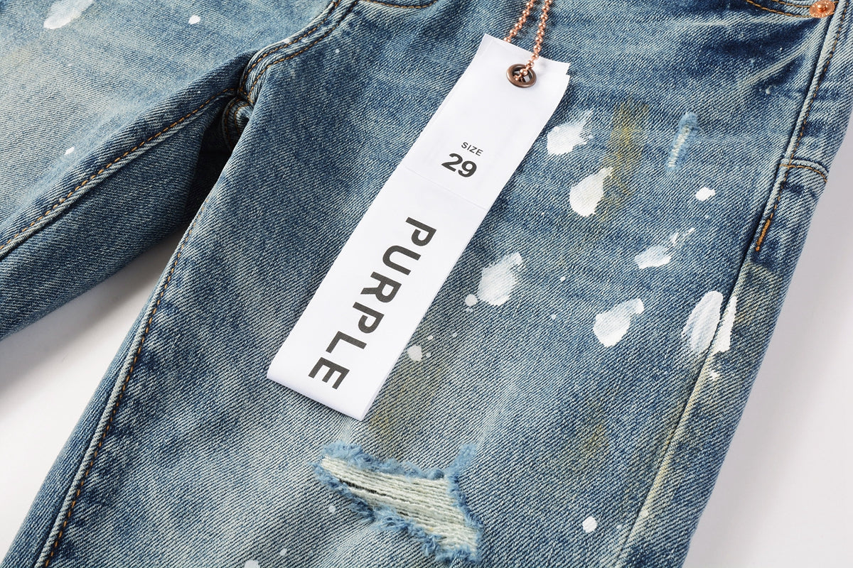 PURPLE Blue Paint Distressed Jeans 9077 with VintageInspired Worn Look