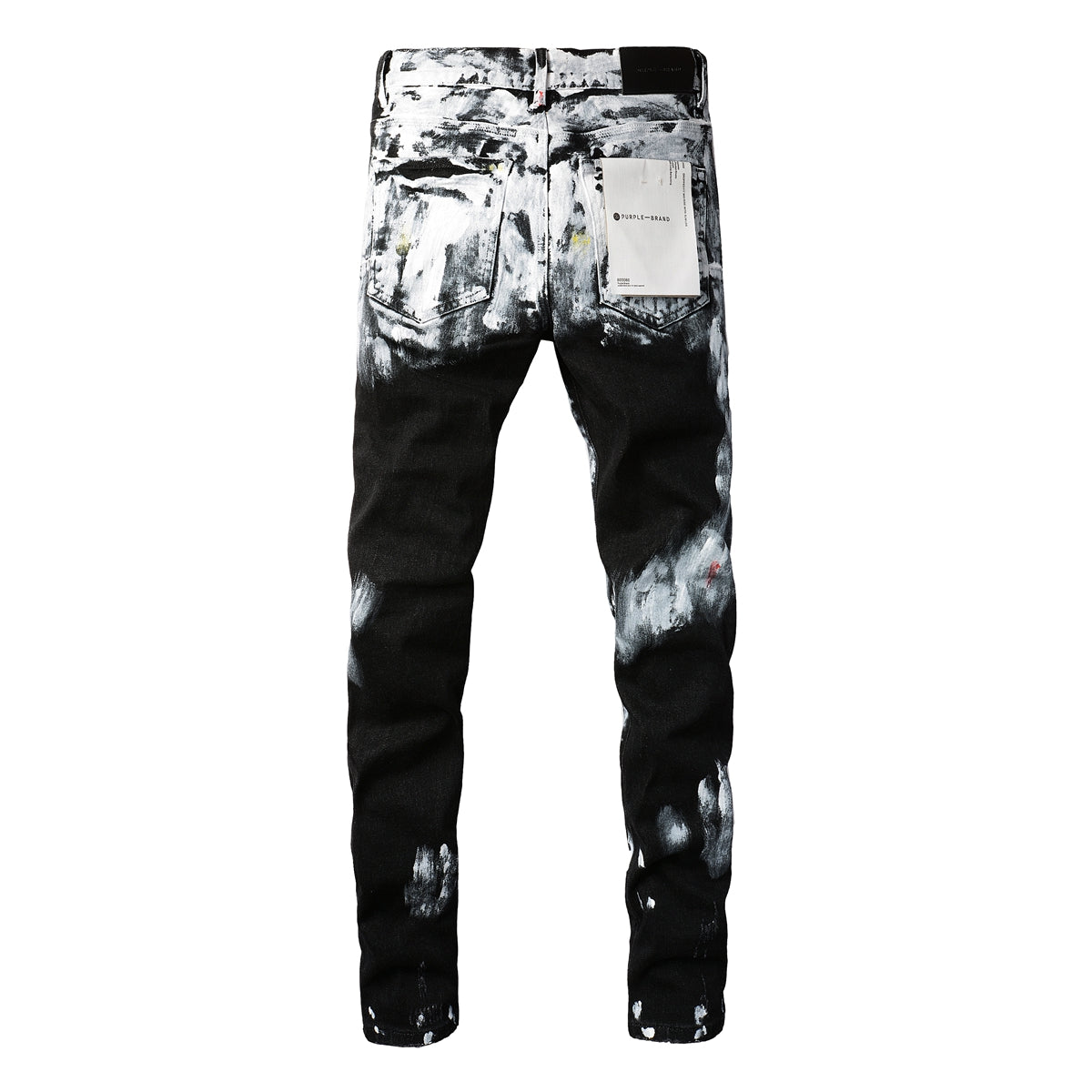PURPLE Men Streetwear Skinny Jeans Black and White Graffiti Wash with Multi - Color Paint Accents 9020