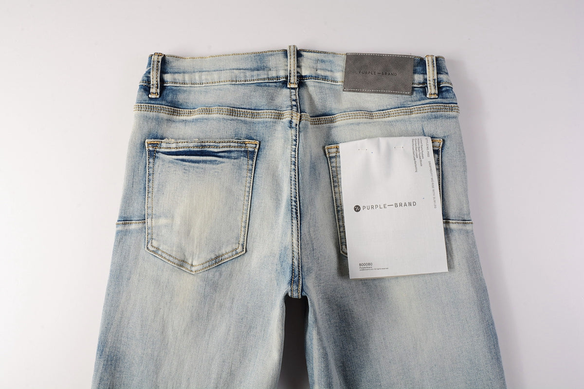 PURPLE Men Streetwear Skinny Jeans Light Blue Wash with Heavy Distressed Rips 9050