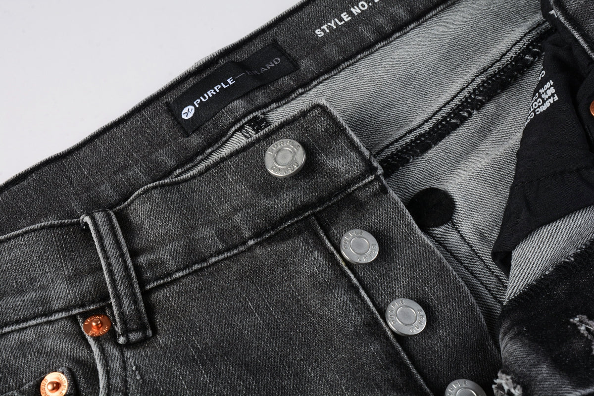 PURPLE Men Streetwear Skinny Jeans Dark Gray Wash with White Marbled Texture 9056
