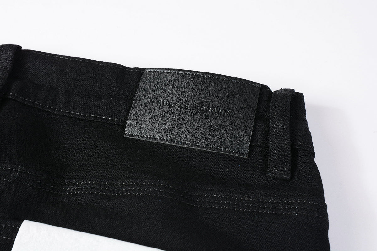 PURPLE Men Streetwear Skinny Jeans Black Wash with All-Over Metallic Gold "P" Print 9008