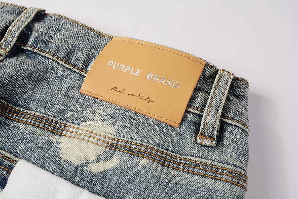 PURPLE Men Streetwear Jeans Distressed Light Blue Paint Dot Ripped skinny 9092