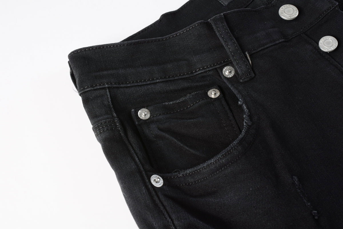 PURPLE Men Distressed Black Skinny Jeans with Heavy Ripped Design and Grunge Streetwear Vibe 9108