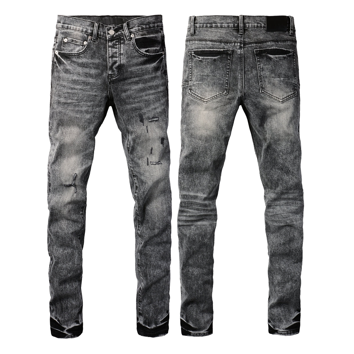 PURPLE Men Distressed Grey Washed skinny Jeans Ripped Scratch style 9105