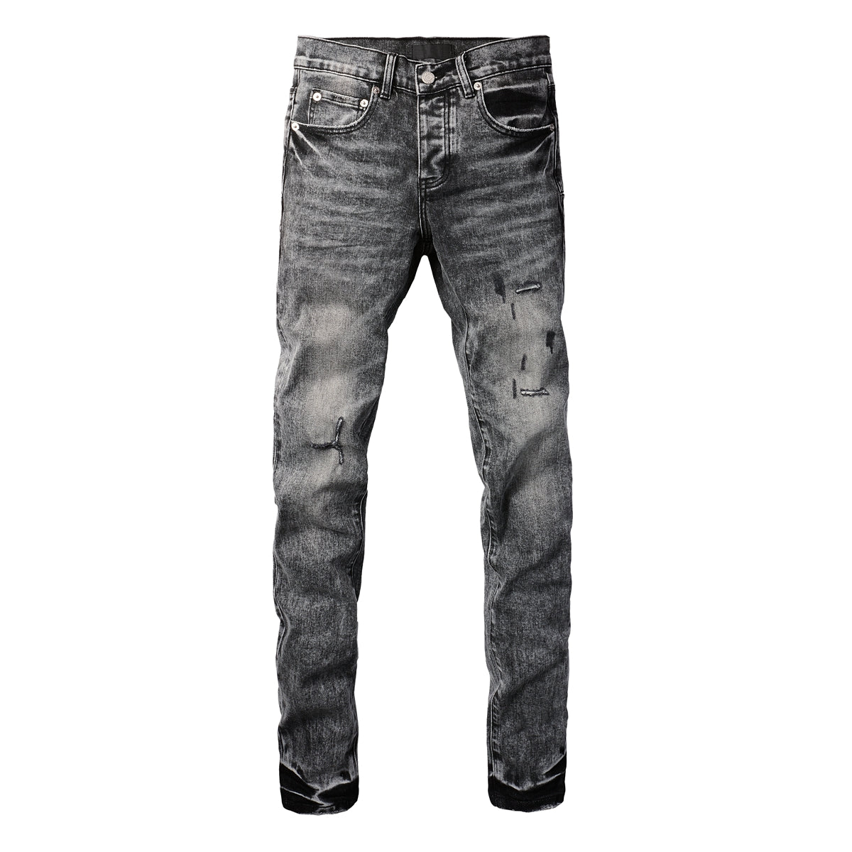 PURPLE Men Distressed Grey Washed skinny Jeans Ripped Scratch style 9105
