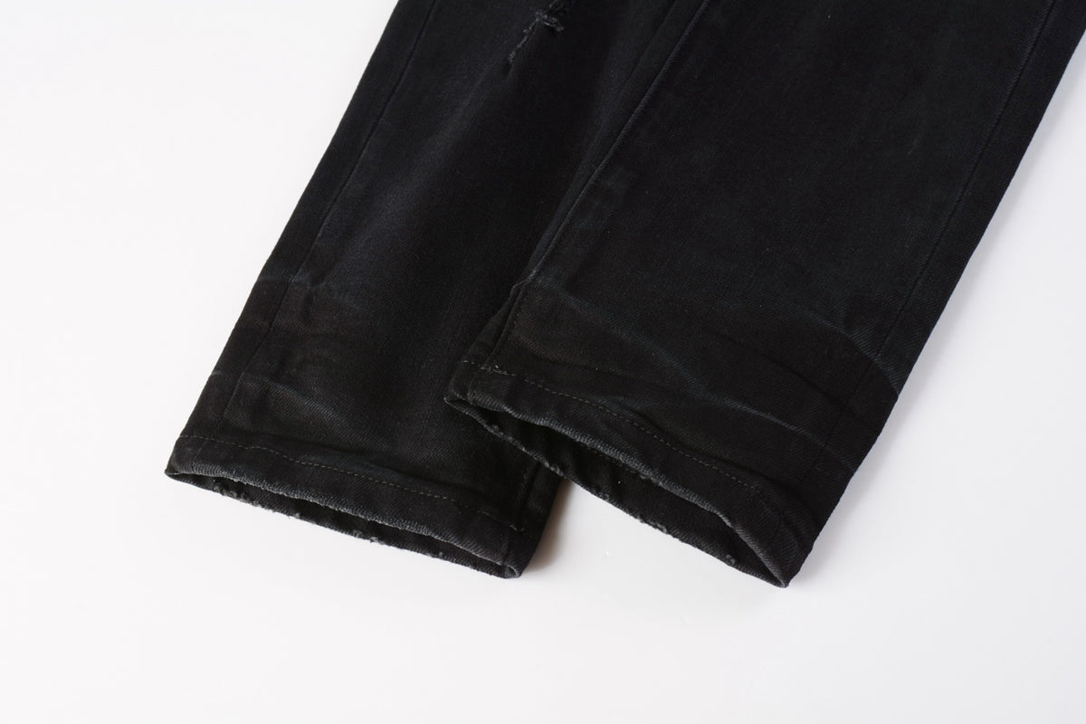 PURPLE Men Distressed Black Skinny Jeans with Heavy Ripped Design and Grunge Streetwear Vibe 9108