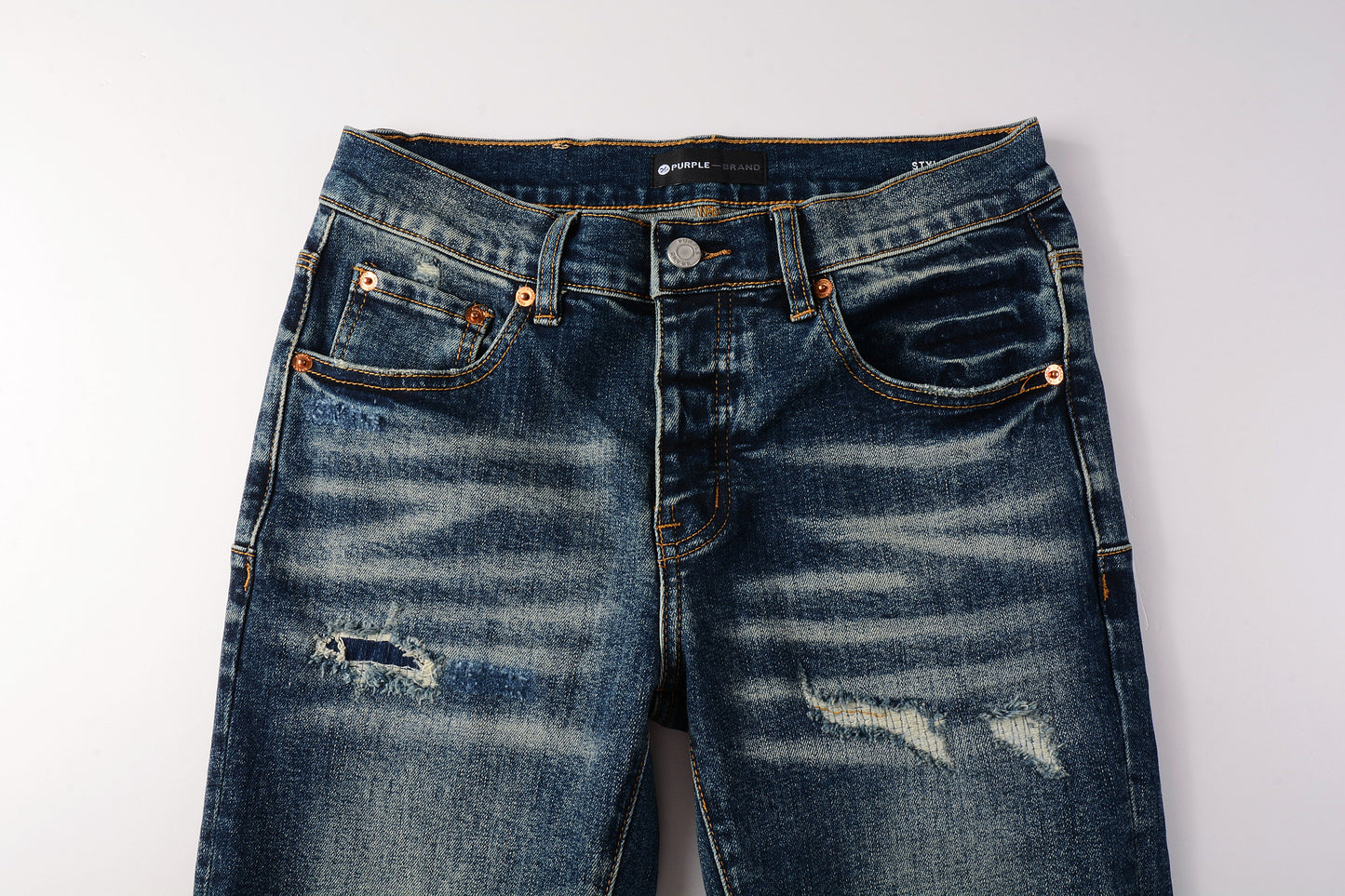 PURPLE Men Classic Streetwear Jeans Distressed Dark Blue Ripped skinny 9096