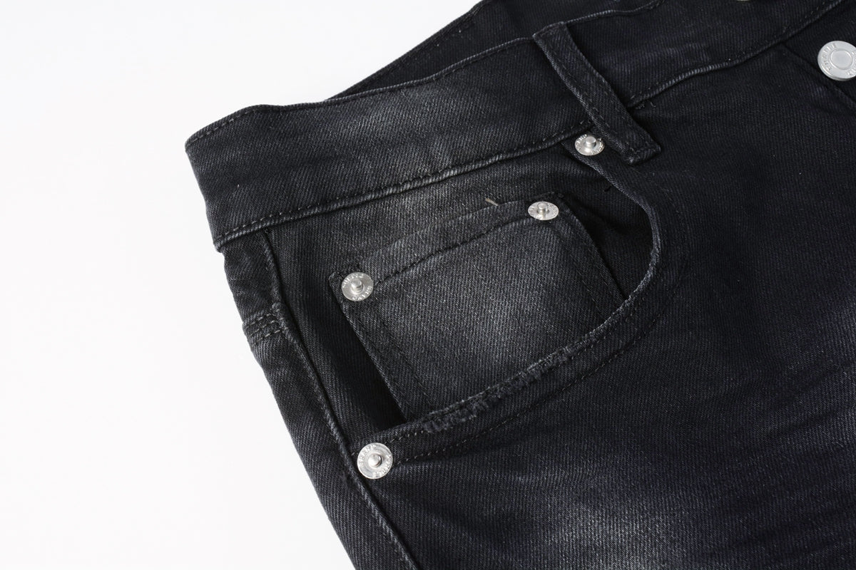 PURPLE Men Streetwear Jeans Distressed Black Paint Splash Patch Ripped skinny 9099