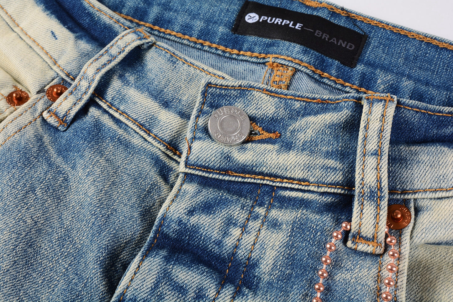 PURPLE Men Streetwear Skinny Jeans Light Blue Wash with White Paint Splatter and Distressed Rips 9007