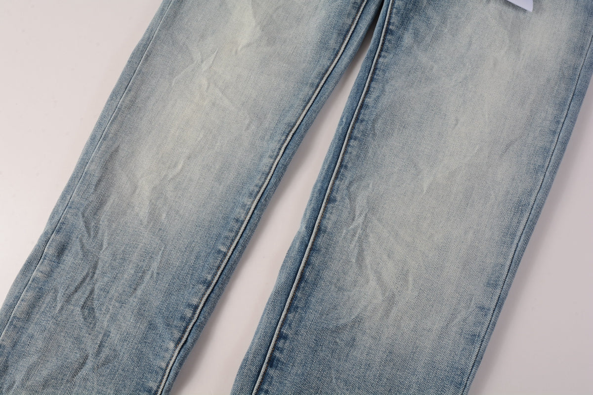 PURPLE Men Streetwear Skinny Jeans Light Blue Wash with Faded Gradient Finish 9016