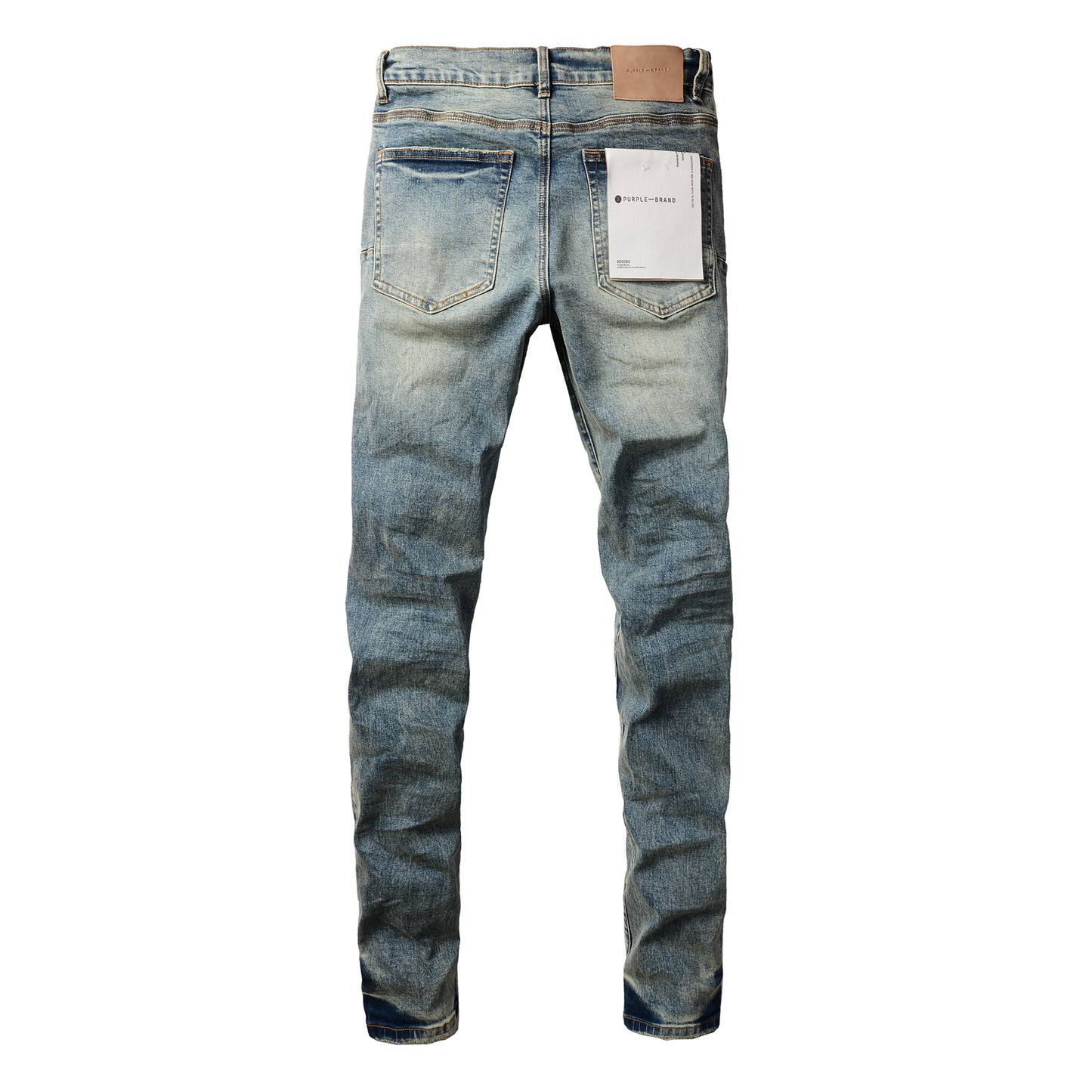 PURPLE Men Streetwear Skinny Jeans Light Blue Wash with Patchwork Distressed Details 9015