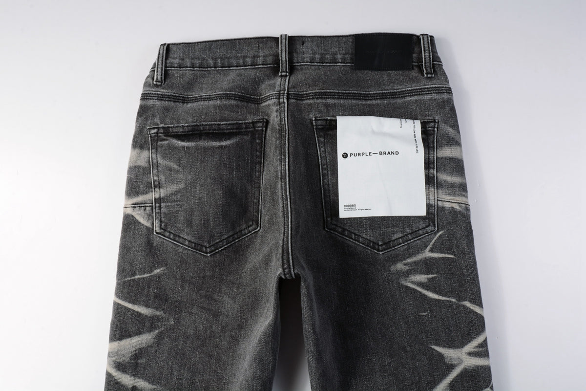 PURPLE Men Streetwear Skinny Jeans Dark Gray Wash with White Marbled Texture 9056