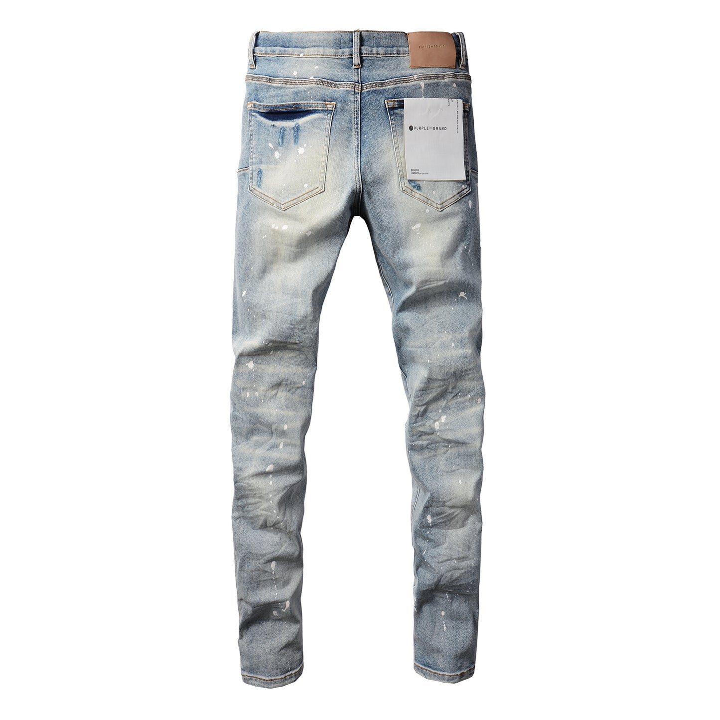 PURPLE Men Streetwear Skinny Jeans Light Blue Wash with Heavy Distressed Rips and White Paint Splatter 9003