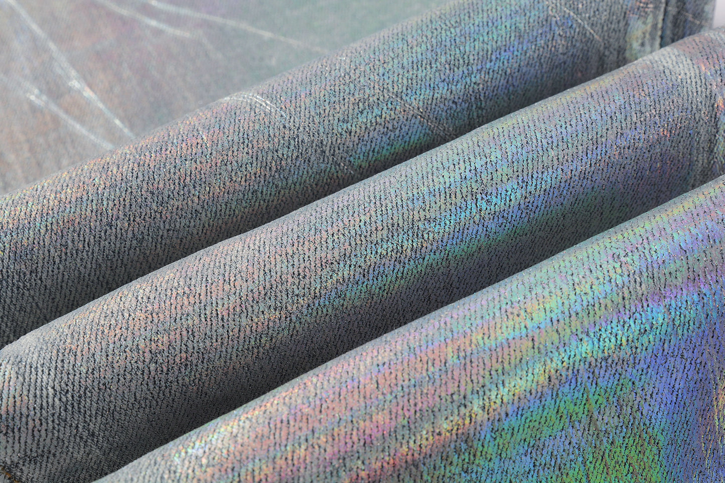PURPLE Men Streetwear Skinny Jeans Light Blue Wash with Holographic Iridescent Finish 9005