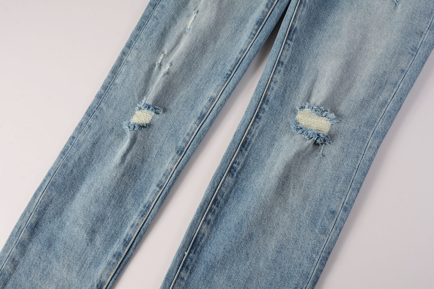 PURPLE Men Streetwear Skinny Jeans Light Blue Wash with Subtle Distressed Ripped Details 9075