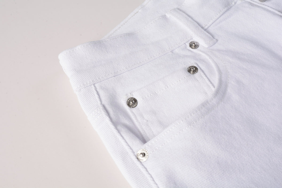 PURPLE Men Streetwear White Cargo Denim Shorts with Multiple Pockets and Raw Hem 5082