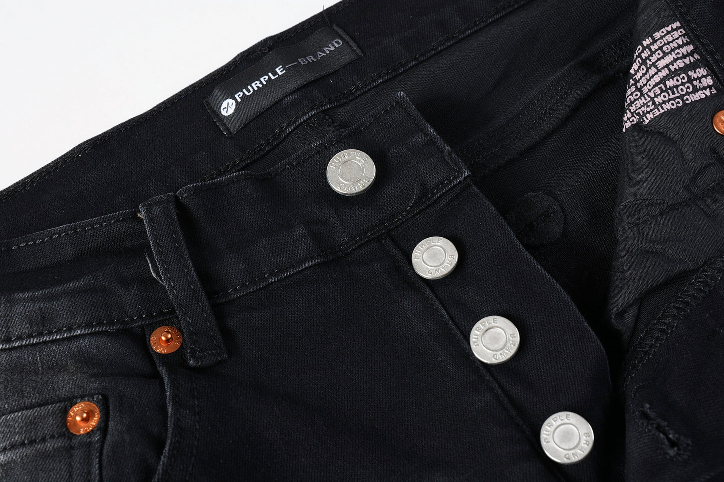 PURPLE Men Streetwear Skinny Jeans Black Wash with Distressed Rips, Checkered Patches and White Paint Splatter 9001