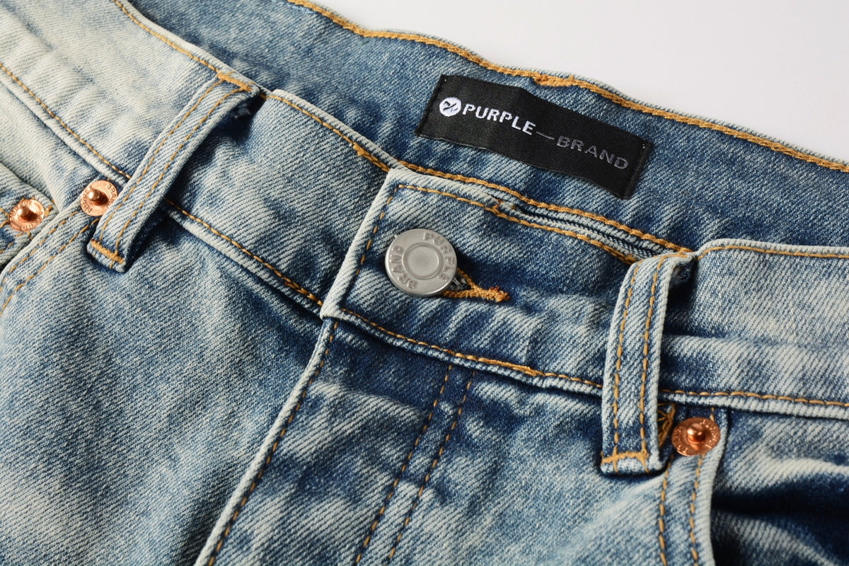PURPLE Men Streetwear Jeans Distressed Light Blue Patch Leopard Ripped skinny 9095