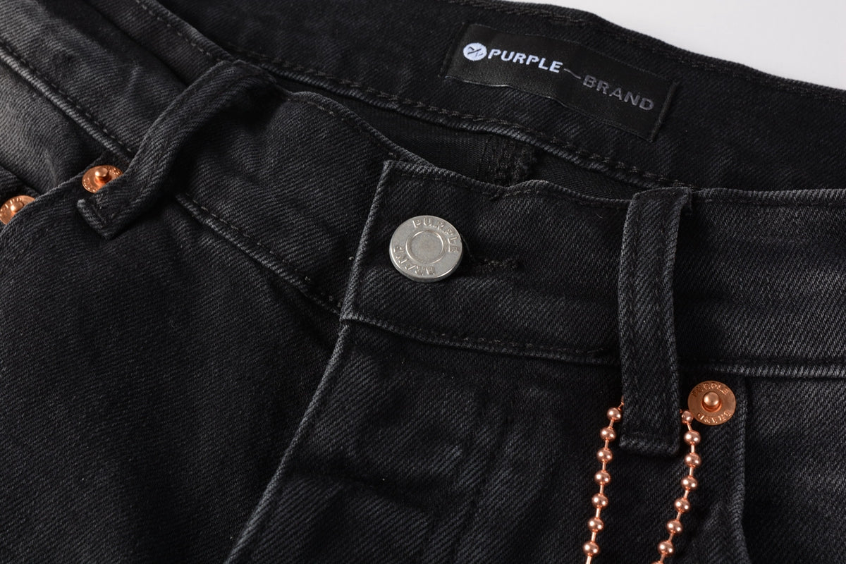 PURPLE Men Streetwear Skinny Jeans Black Wash with Knee Ripped Details 9029