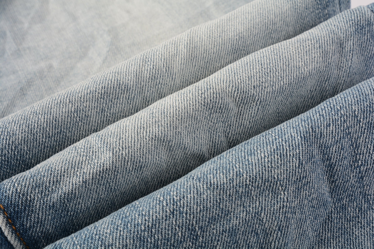 PURPLE Men Streetwear Skinny Jeans Light Blue Wash with Faded Gradient Finish 9016