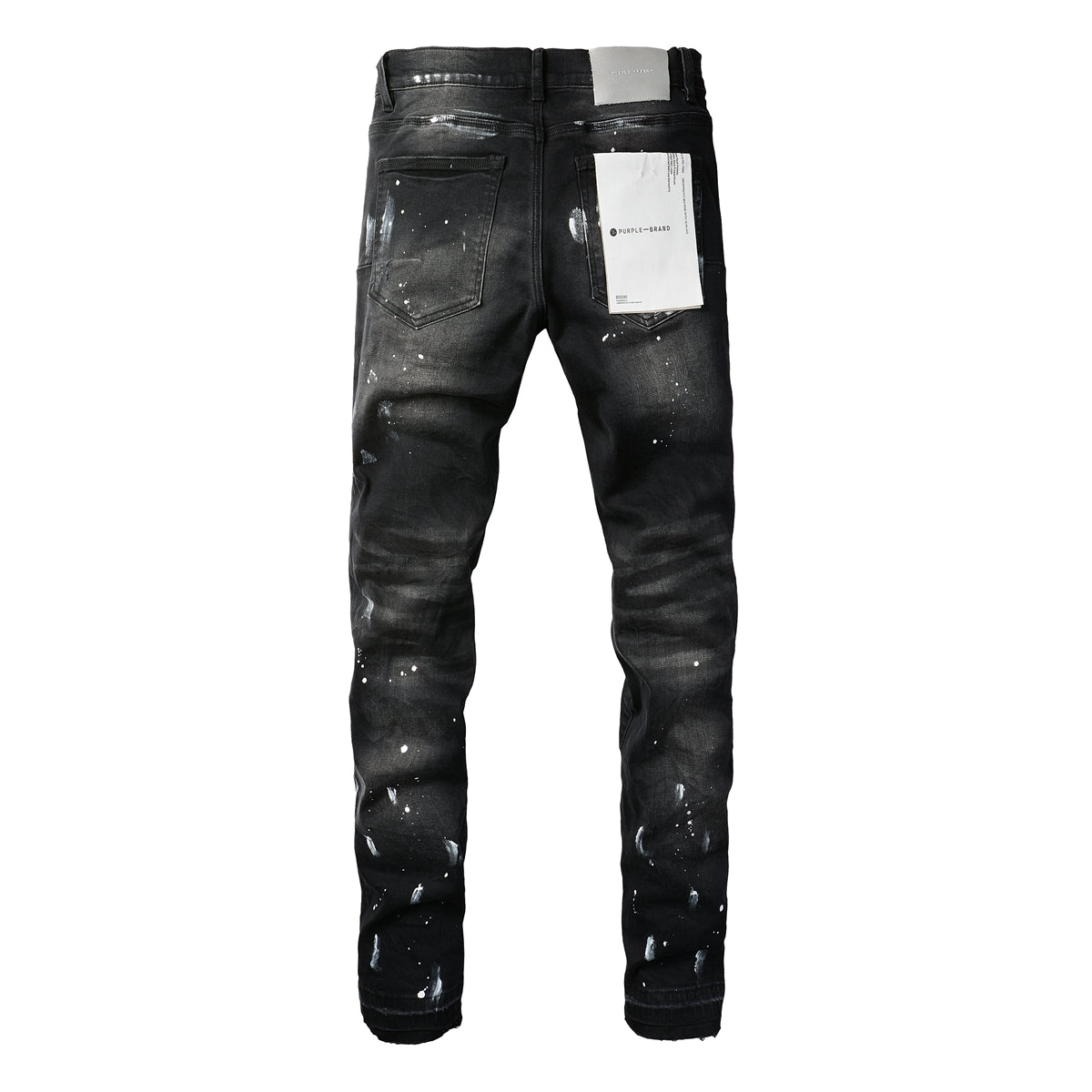 PURPLE Men Streetwear Skinny Jeans Black Fade Wash with White Paint Splatter and Distressed Rips 9002