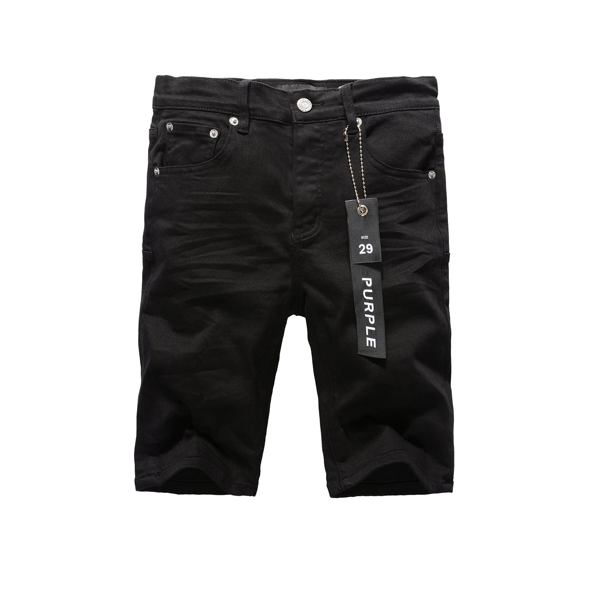 PURPLE Men Streetwear Denim Shorts Black Wash with Minimalist Design and Raw Hem 5023