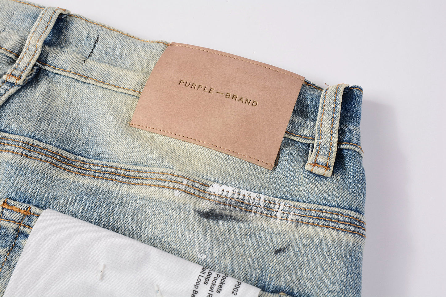 PURPLE Men Streetwear Skinny Jeans Light Blue Wash with White Paint Splatter and Distressed Rips 9007