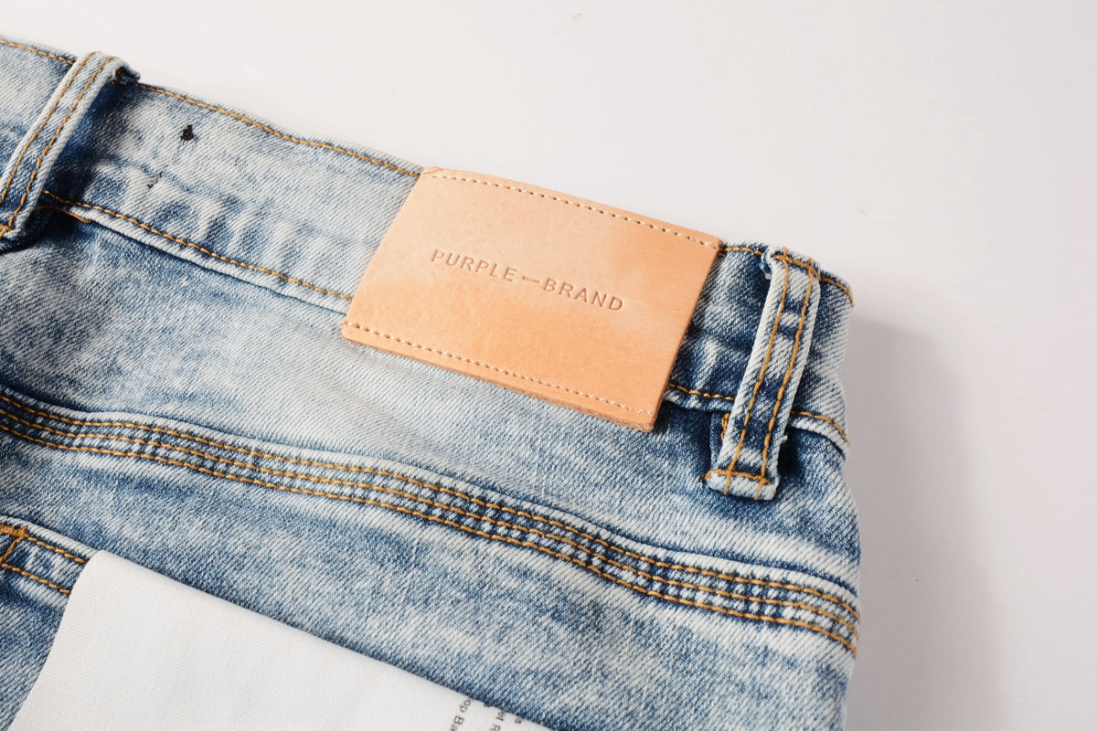 PURPLE Men Streetwear Skinny Jeans Light Blue Wash with Lightly Faded Wash 9053