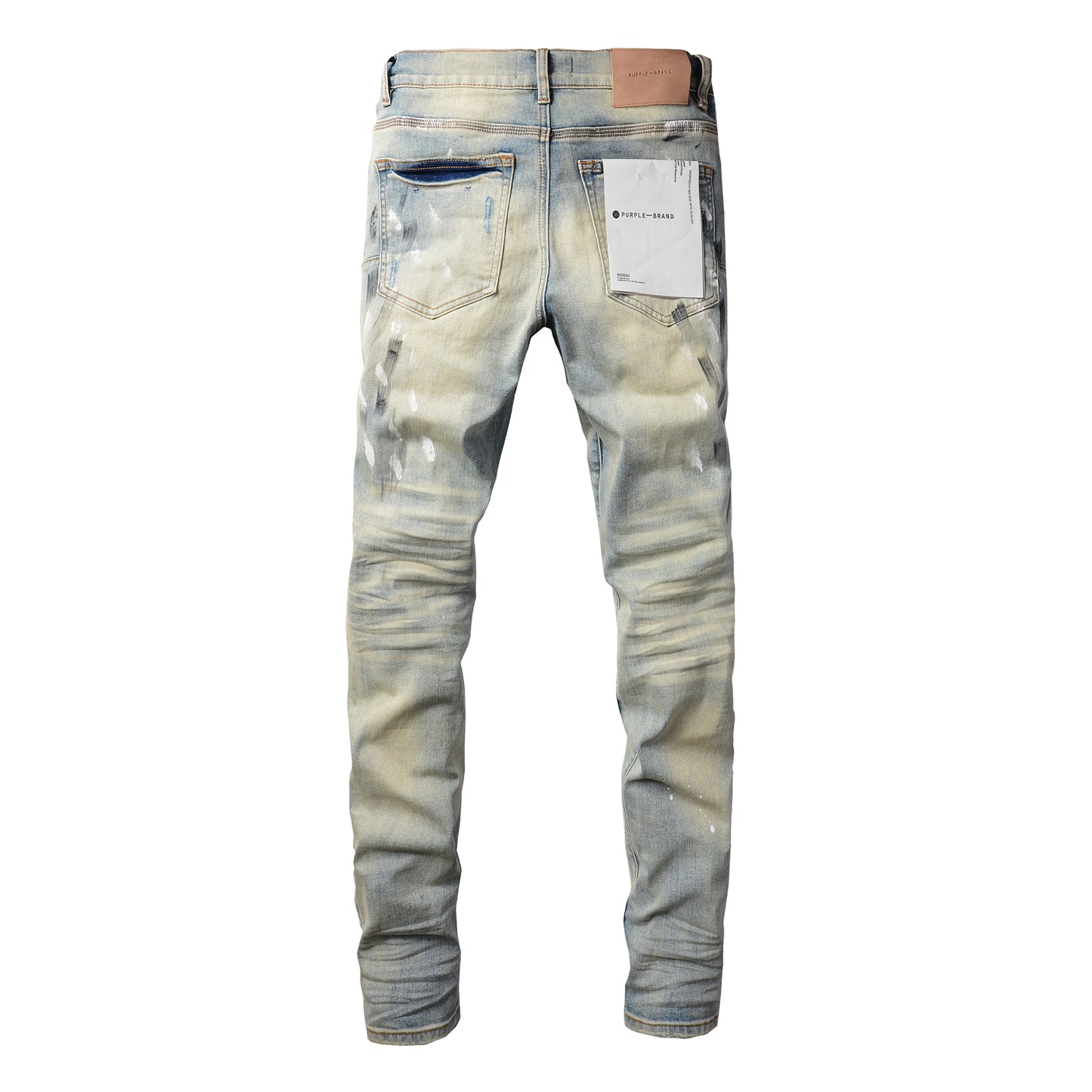 PURPLE Men Streetwear Skinny Jeans Light Blue Wash with White Paint Splatter and Distressed Rips 9007