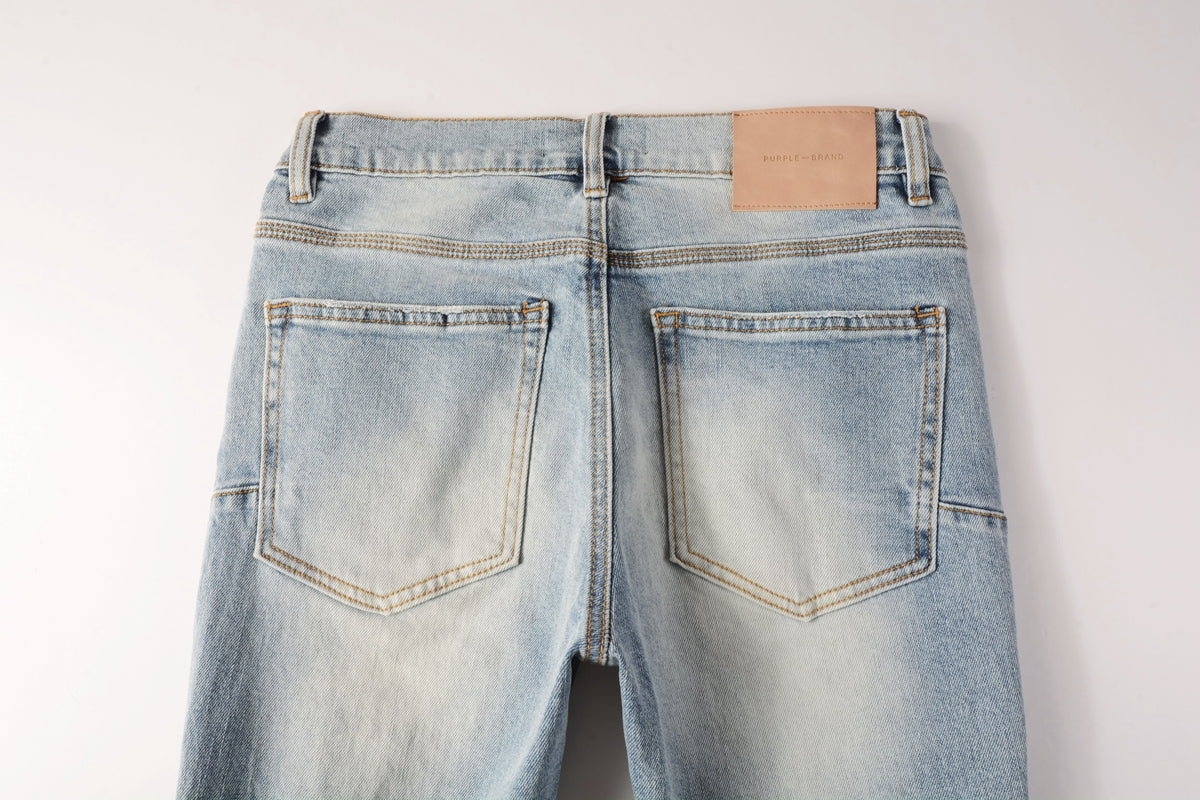PURPLE Men Streetwear Jeans Light Blue Ripped Graffiti Print Distressed skinny 9101