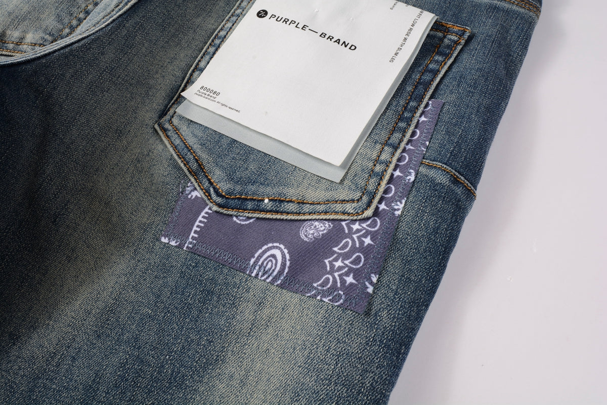 PURPLE Men Streetwear Jeans Distressed Blue PatchPaint skinny Fit 9025