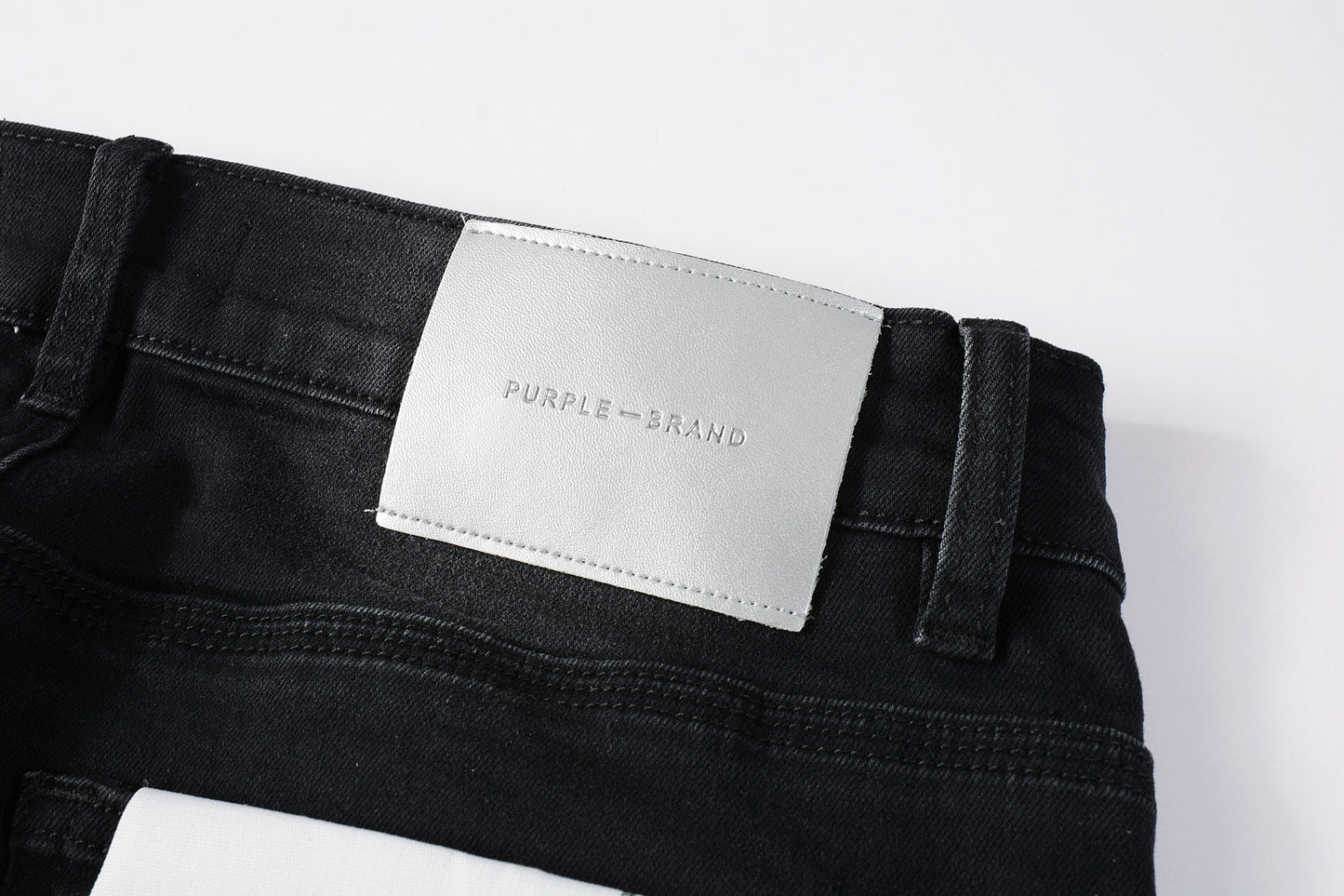 PURPLE Men Streetwear Skinny Jeans Black Wash with Distressed Rips, Checkered Patches and White Paint Splatter 9001